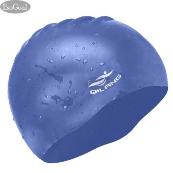Gambar EsoGoal renang topi, rambut panjang renang topi tahan air silikon Hat untuk wanita dewasa dan pria (biru dongker)