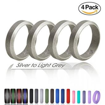 Gambar Knot Theory Silver to Light Grey Silicone Wedding Rings 4 Pack 6mm Band for Superior Comfort, Style, and Safety
