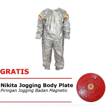 Lucky -Sport Sauna Suit Baju Sauna Pembakar Lemak - Silver + Gratis Nikita Jogging Body Plate - Piringan Jogging Badan Magnetic Trimmer