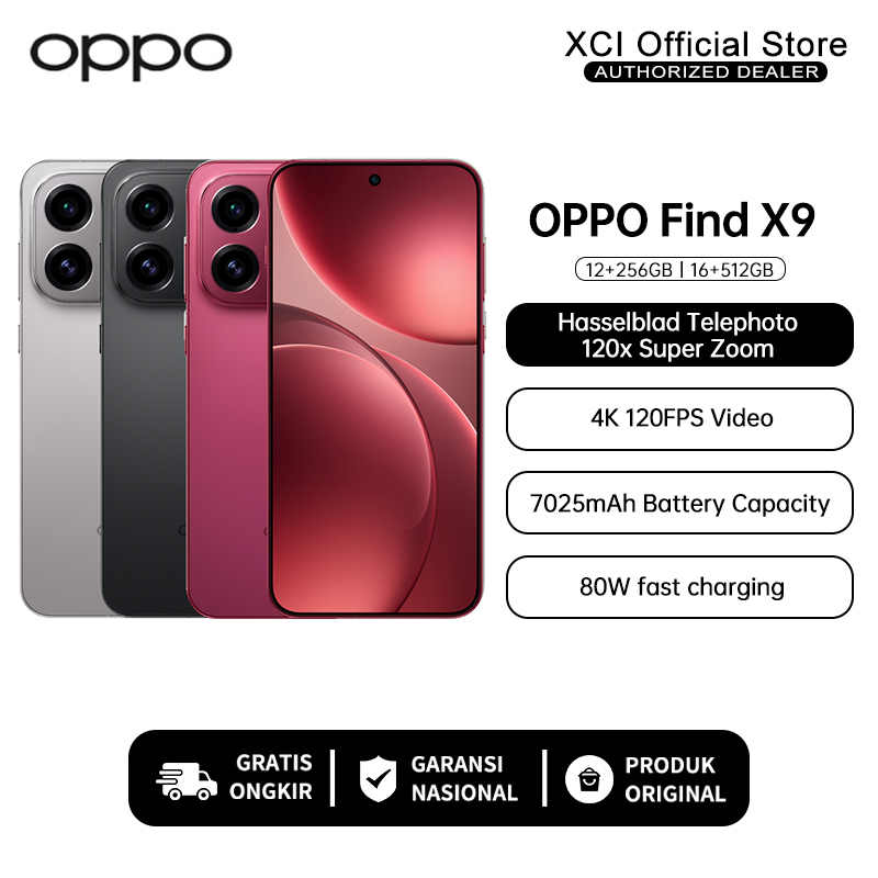[Official Store] Oppo Find X9 16+512Gb/12+256Gb Nfc 7025Mah Hasselblad Telephoto 120X Super Zoom Harga 14,999,000 rupiah*Gratis Ongkir