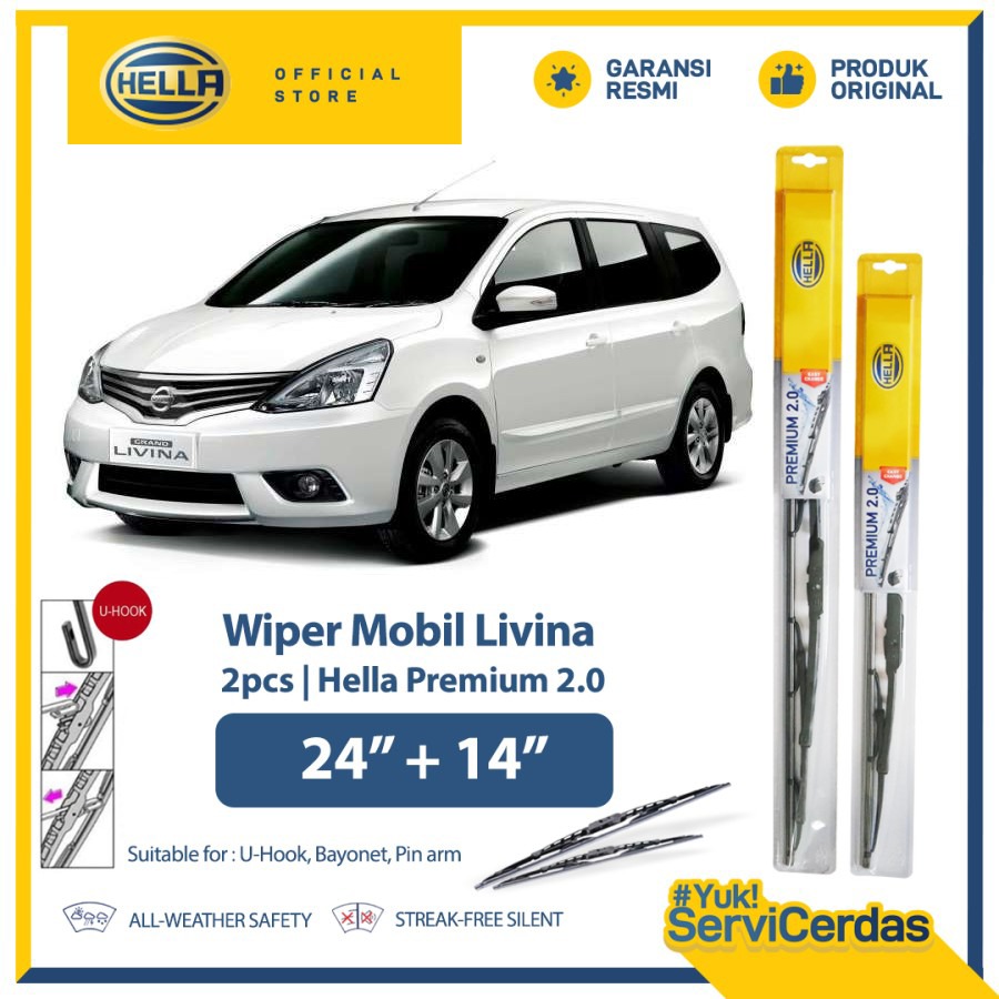 Wiper Mobil NISSAN Livina 24” + 14” (2pcs) - HELLA Premium 2.0 Harga  91,200 Ringgit*Penghantaran Percuma