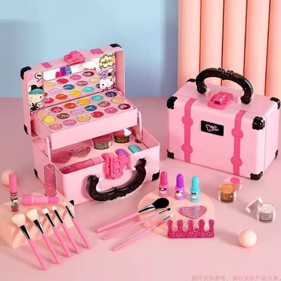 WDS Girls Makeup Toys Kosmetik Kotak Bermain Princess Makeup Girl Toy Play Set Lipstik Eye Shadow Safety Kit Alat Rias Anak Fungsi Real Harga 102,000 rupiah*Gratis Ongkir