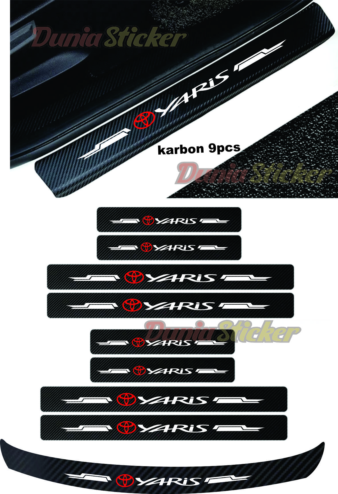 1set 9pcs Stiker Pelindung Pintu Mobil Yaris Bahan Serat Karbon Anti Gores Untuk Toyota Yaris Harga 40,000 rupiah*Gratis Ongkir