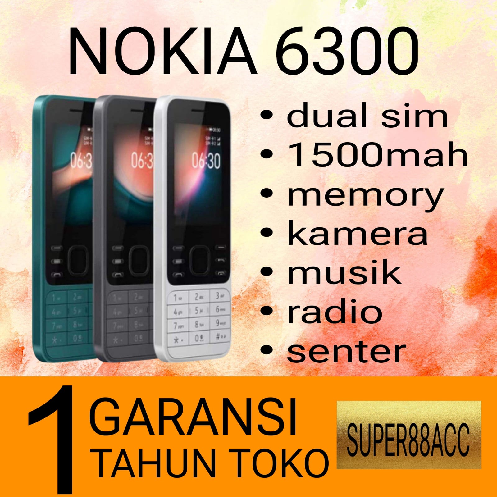 New Nokia 6300 Cellphone [1 Year Warranty] - Camera, Music, Radio, Flashlight, Memory Slot, Dual Sim Harga 198,900 rupiah*Gratis Ongkir