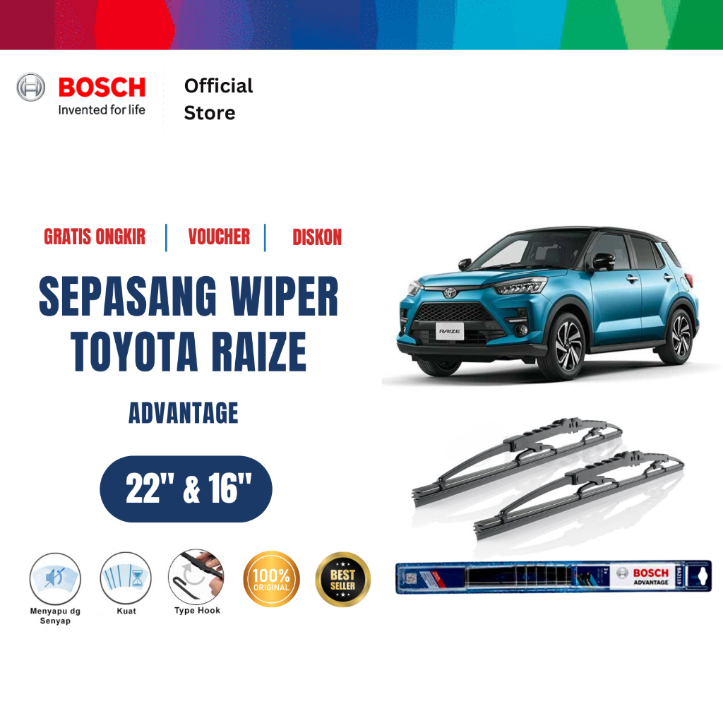 Bosch Sepasang Wiper Mobil Toyota Raize Advantage 22 dan 16 inchi Harga  134,130 Ringgit*Penghantaran Percuma