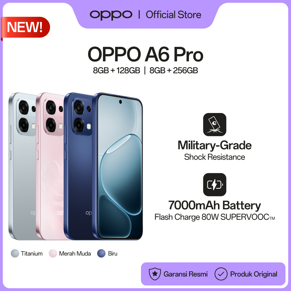 [NEW LAUNCH!] OPPO A6 PRO 8/128GB | 8/256GB [NFC Supported, Military-Grade Shock Resistance, 7000 mAh Large Battery, 80W SUPERVOOC Flash Charge] Harga  3,799,000 Ringgit*Penghantaran Percuma