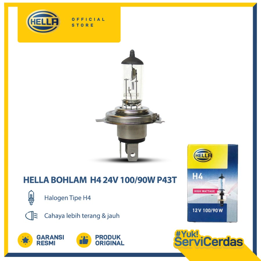 Hella Bohlam Mobil H4 24V 100/90W P43T Harga 36,270 rupiah*Gratis Ongkir