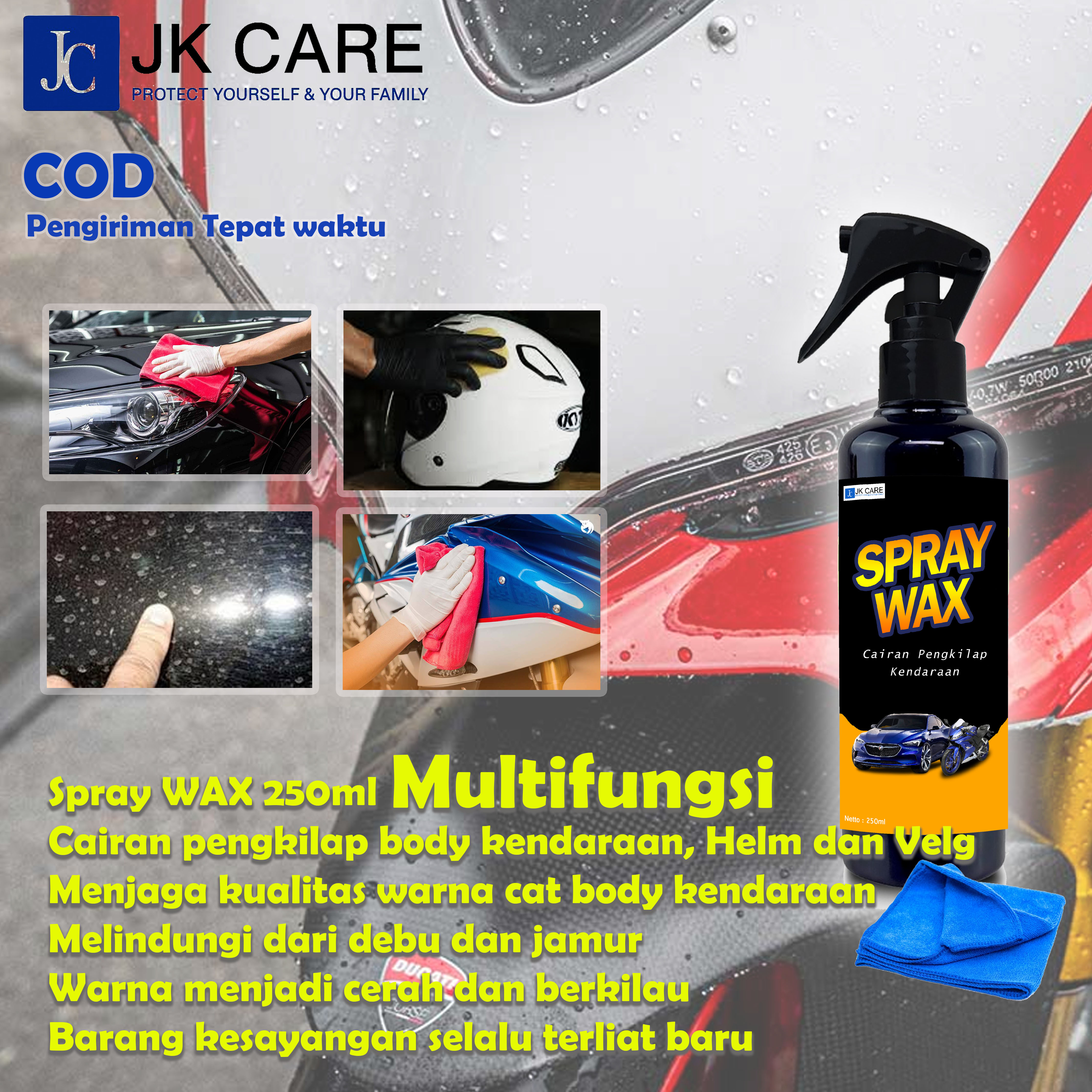 250ml premium vehicle helmet paint protection helmet wax car motorcycle body gloss Harga 59,000 rupiah*Gratis Ongkir