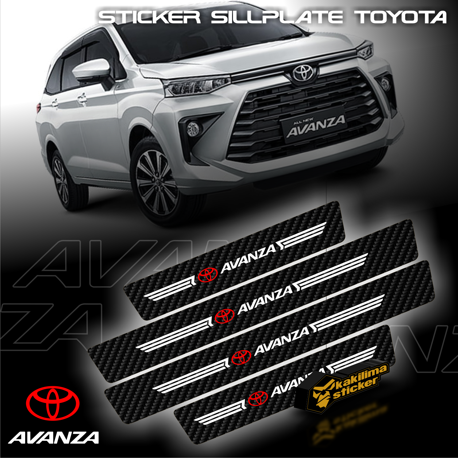 Sticker sill plate carbon pelindung pijakan kaki pintu mobil untuk Toyota Avanza Innova Agya Calya Kijang Veloz Rush Fortuner Raize Vios Yaris Altis Etios Corolla Sienta Camry Alphard Vellfire Hilux Wish Hiace dll Harga 38,900 rupiah*Gratis Ongkir