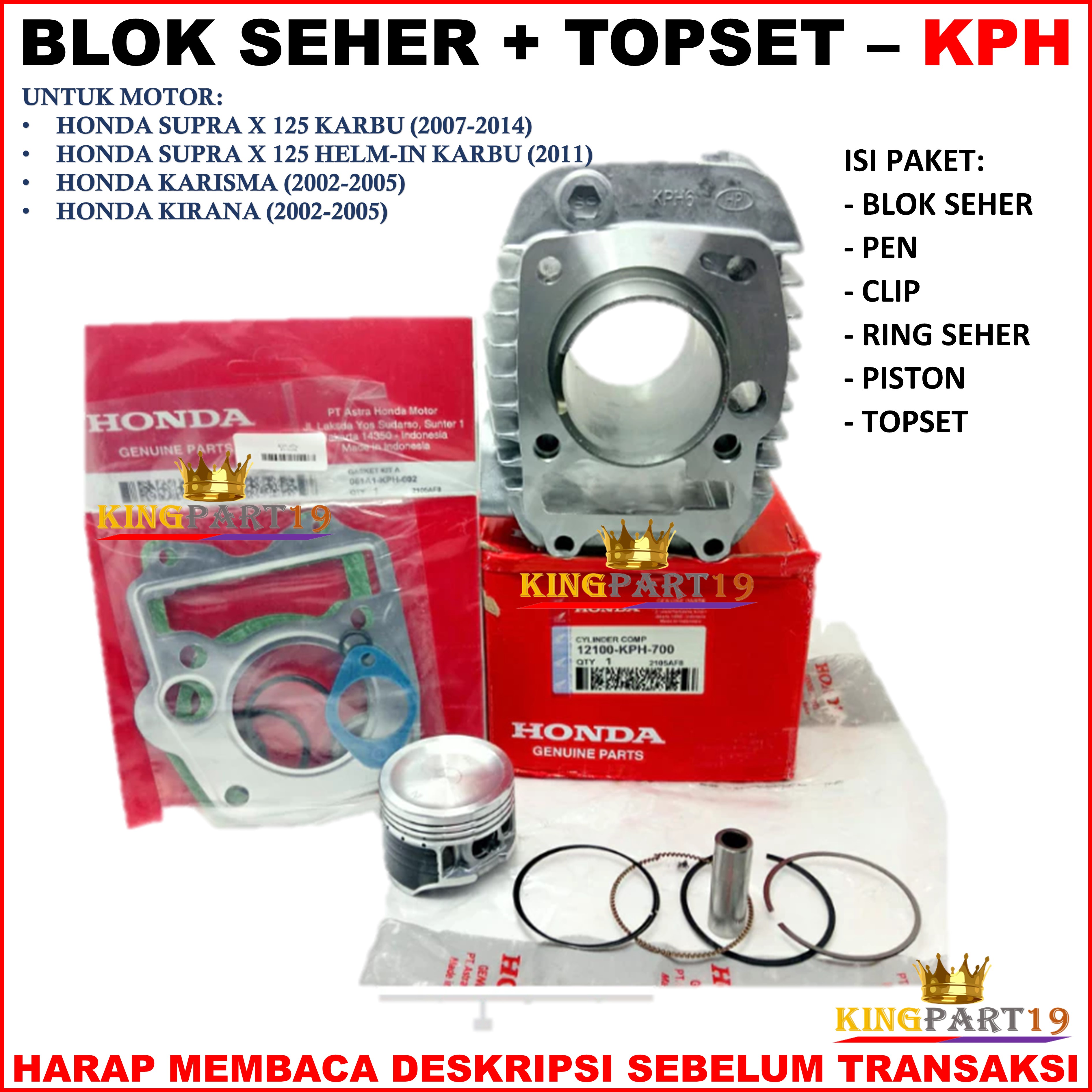 Kharisma Supra X 125 Kirana Standard Piston Block Cylinder+Topset Kph Piston Block Harga 230,723 rupiah*Gratis Ongkir