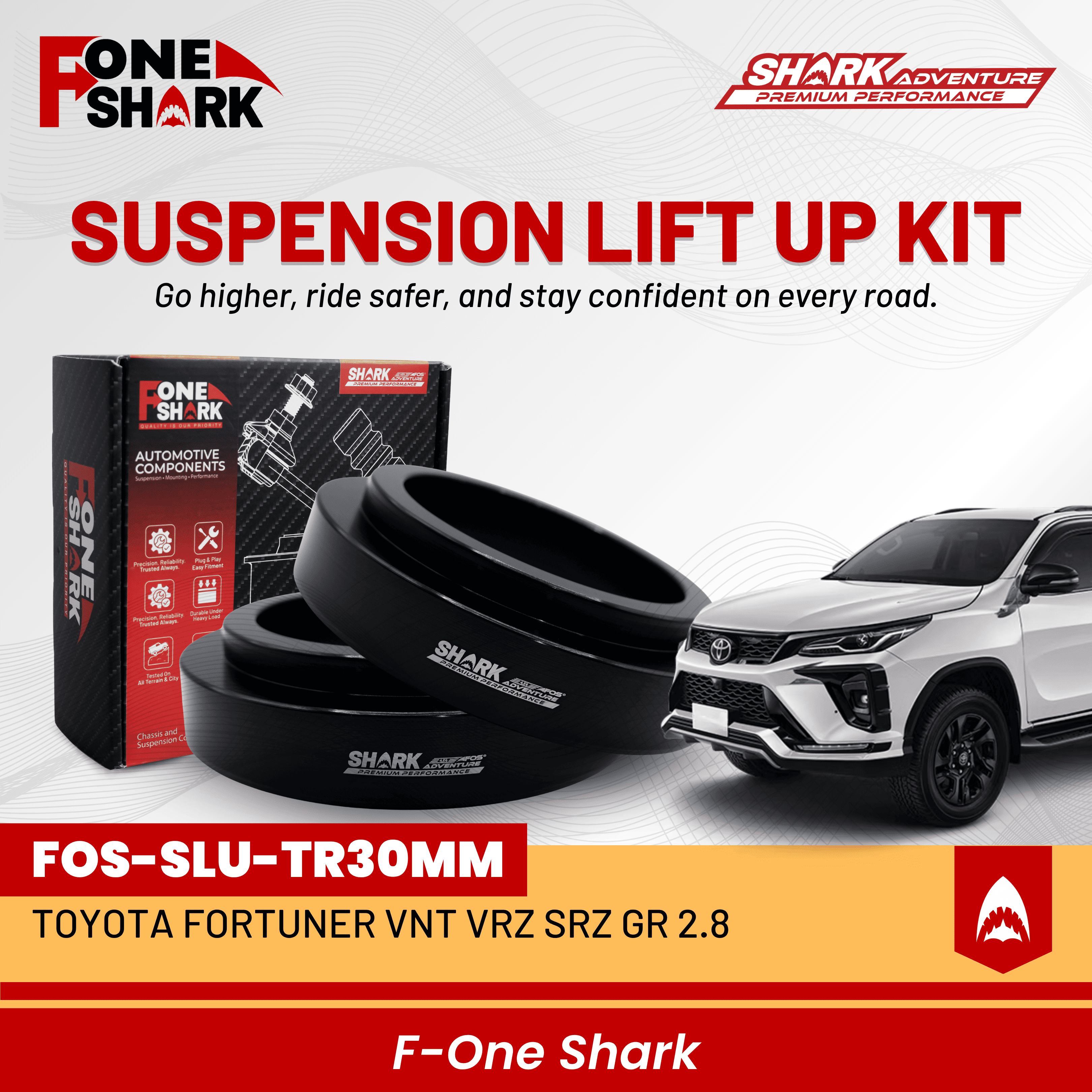 F-one shark FOS suspension lift kit spacer rear heightening Toyota Fortuner VNT vrz SRZ GR 2.8 | heavy duty aluminium 6061-T6 premium original Harga 900,000 Ringgit*Penghantaran Percuma