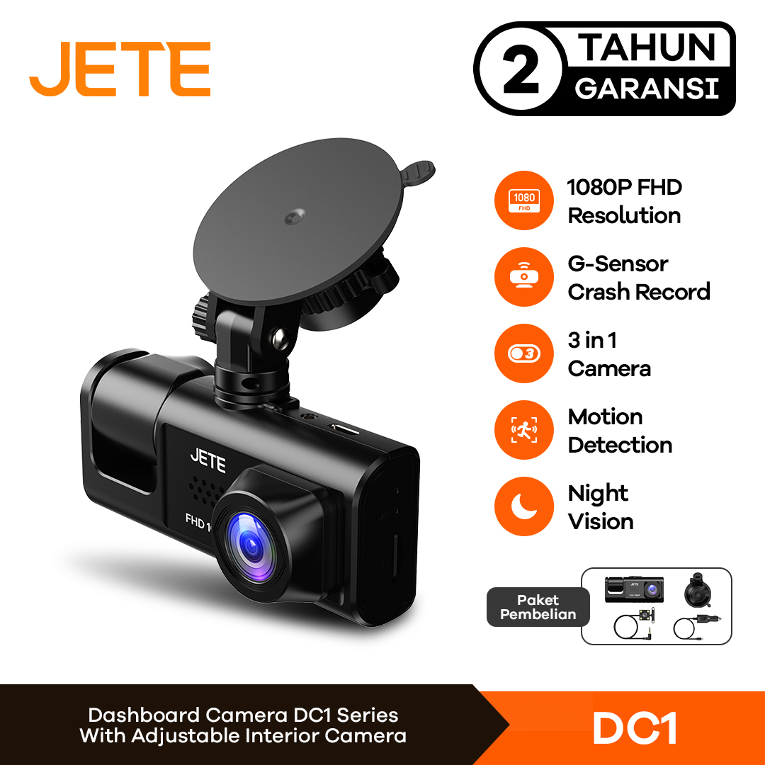 Dashcam JETE DC1 1080p Full HD Night Vision G-Sensor 24 Hours Parking Monitor Camera - Kamera Mobil Dash Cam - Garansi 2 Tahun Harga 497,500 rupiah*Gratis Ongkir