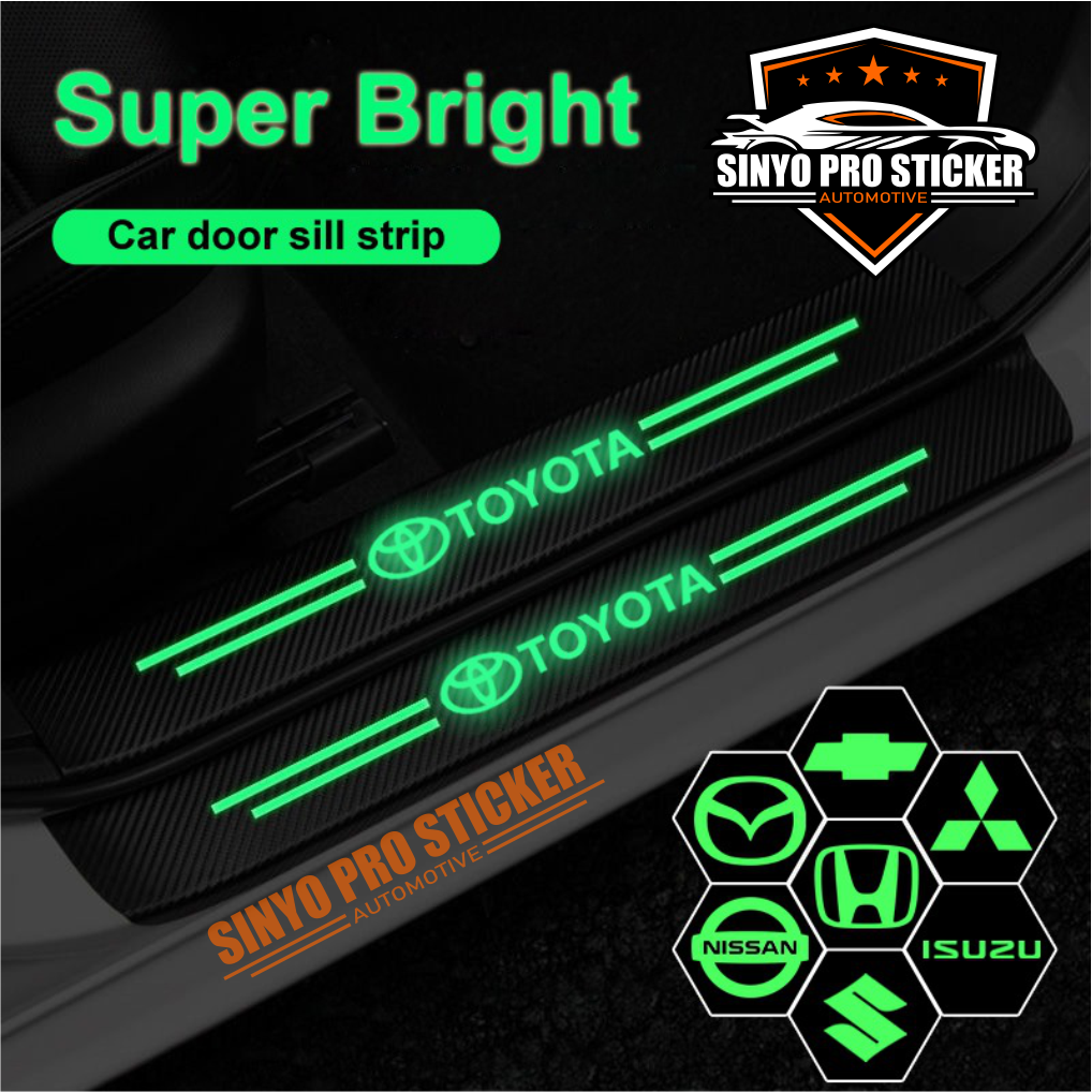 Model baru stiker karbon mobil 3D bercahaya Door Sill Plate Guard Pintu Mobil daihatsu suzuki mitsubishi honda toyota ford bmw wuling yhundai dll warna NEON custom text 1/4/5/8/9 Harga 30,300 rupiah*Gratis Ongkir