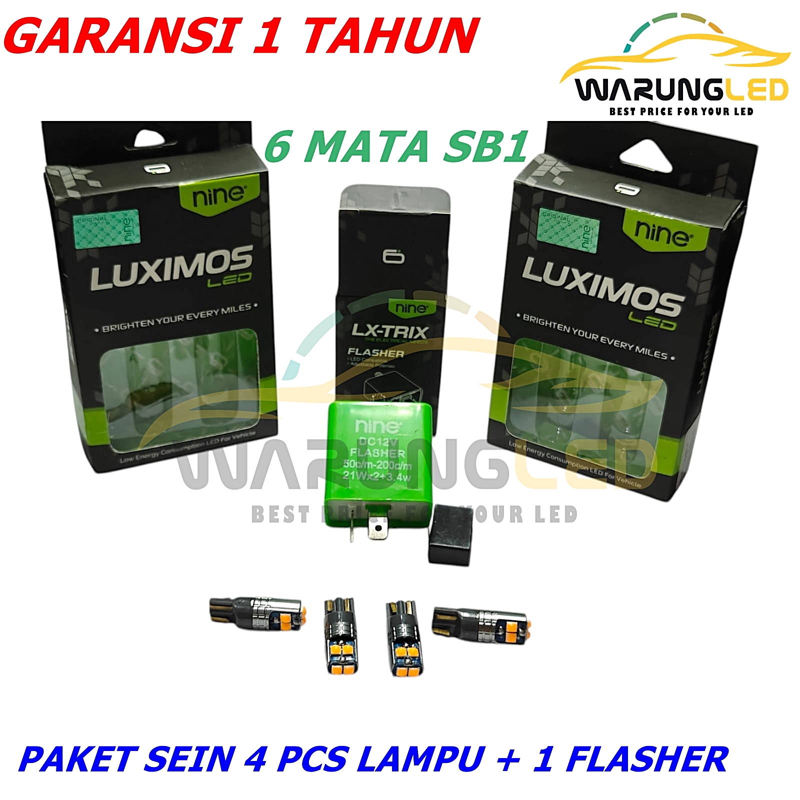 T10 6-Eye Led Motorcycle Turn Signal Package + 9Nine Luximos Sb1 Flasher 1 Year Warranty Harga 74,900 rupiah*Gratis Ongkir