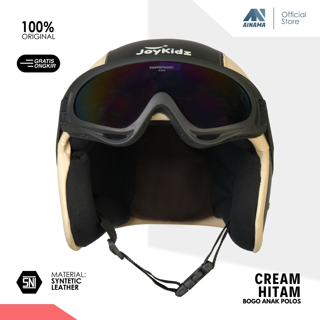 Helm Bogo Anak Polos Kacamata Retro Untuk Umur Usia 2 3 4 5 6 Tahun Laki Laki Perempuan Motif Warna Cream Hitam Harga 64,999 rupiah*Gratis Ongkir