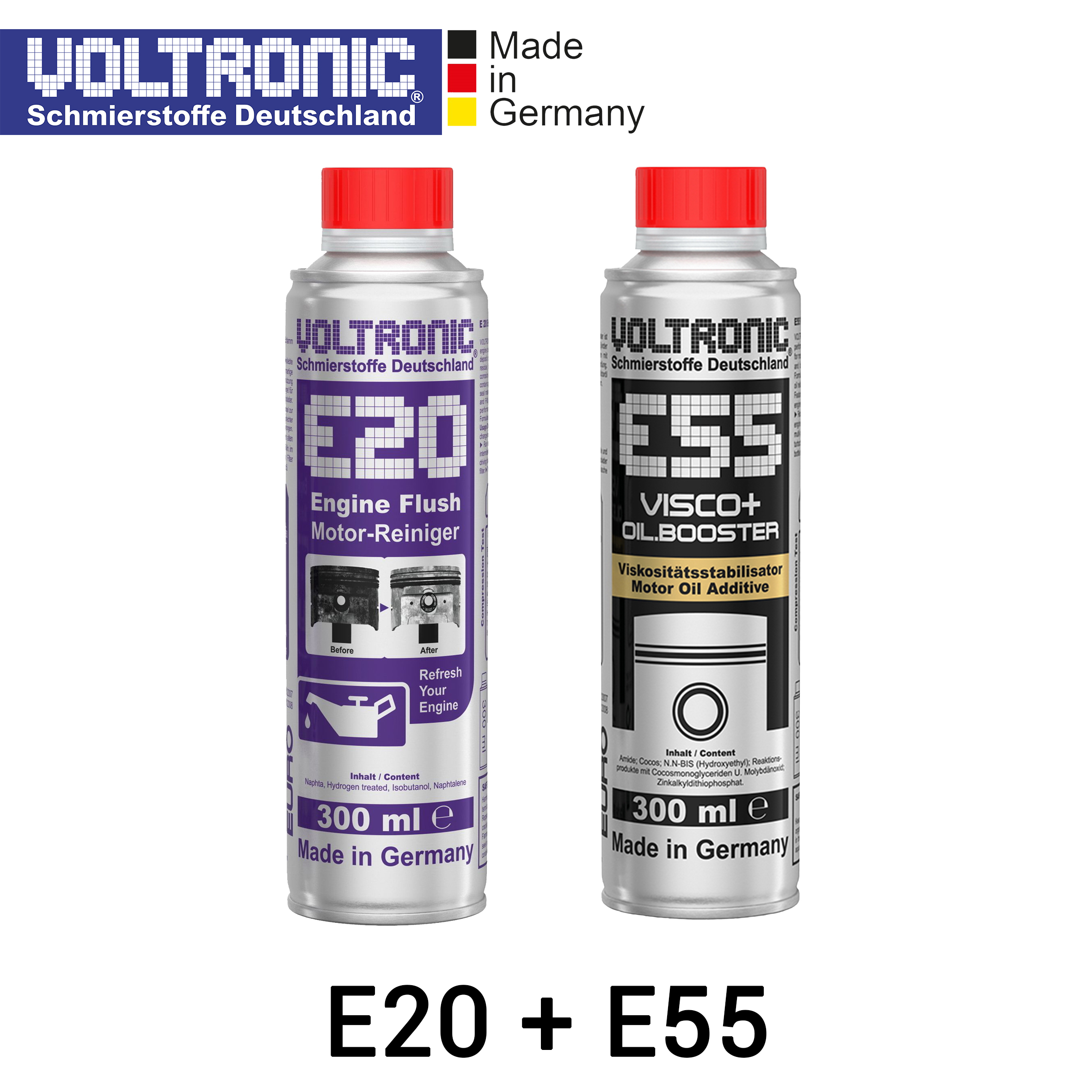 VOLTRONIC E20 + E55 Bundling Set; Engine Flush, Engine Cleaner, Carbon Clean - Pembersih Mesin Mobil, Pembersih Ruang Bakar; Oil Booster (Motor Oil Additive) - Additive Oli Mobil Motor, Engine Conditioner, Obat Penghilang Kerak Mesin, Pembersih carbon Harga 659,000 rupiah*Gratis Ongkir