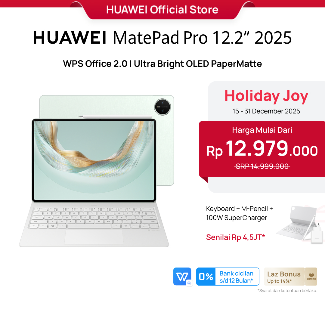 [Year End Deal | Voucher s/d 20%] HUAWEI MatePad Pro 12.2-inch 2025 Tablet | PC-level WPS | Ultra Bright OLED PaperMatte | 2-in-1 Keyboard & Stylus Harga 12,999,000 rupiah*Gratis Ongkir