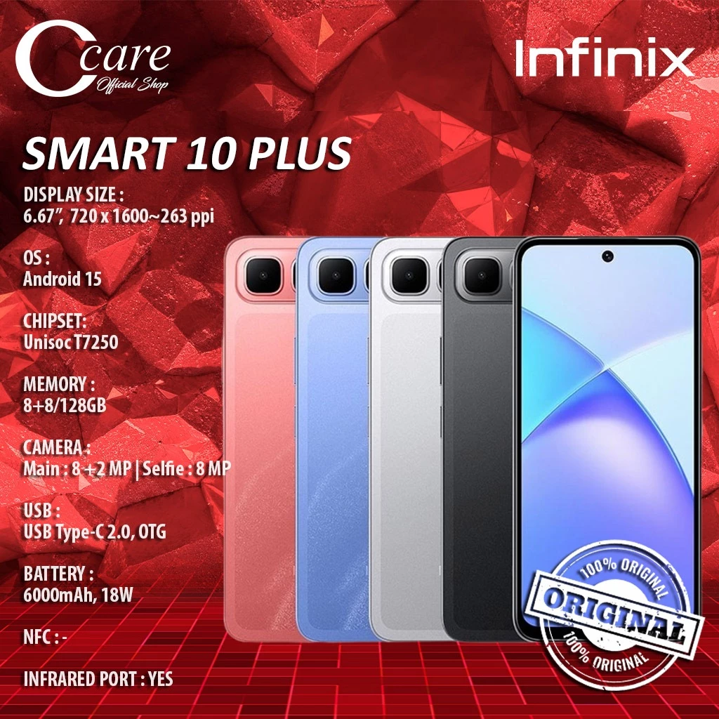 Infinix Smart 10 plus RAM 8/128GB (official warranty) Harga 1,490,000 rupiah*Gratis Ongkir