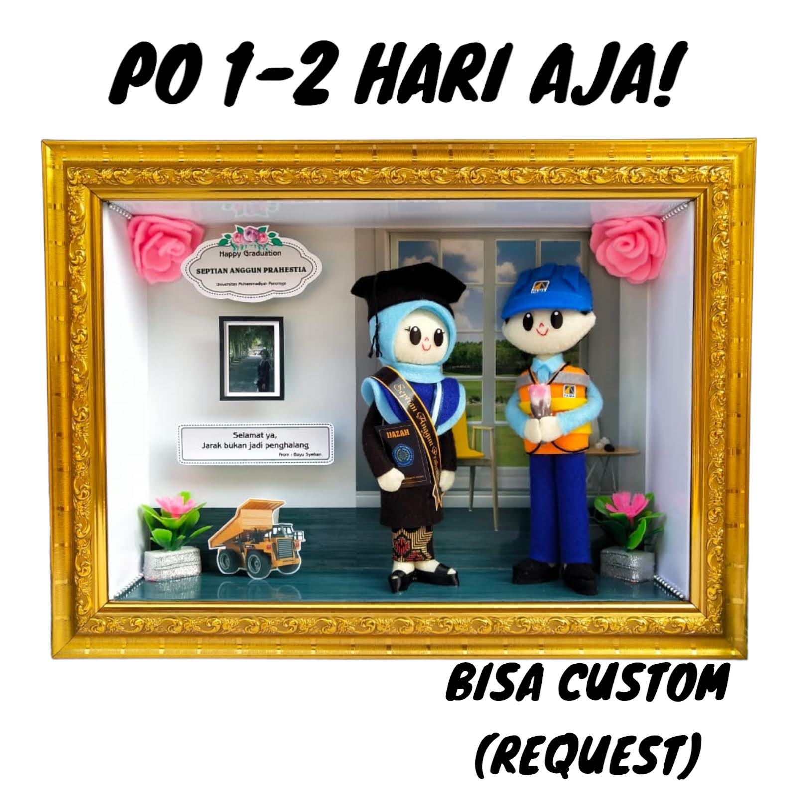 Boneka Flanel Wisuda Couple Frame 3D 21x30 Cm | Kado Wisuda | Couple | Bonekaflanelku