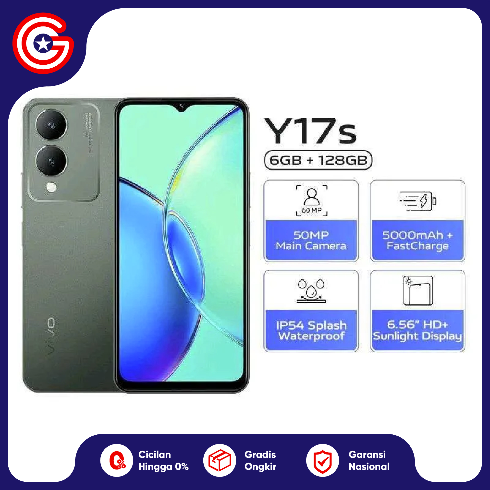 Vivo Y17S 4GB/64GB , 6/128GB Garansi Resmi 1 Tahun Harga 1,579,000 rupiah*Gratis Ongkir