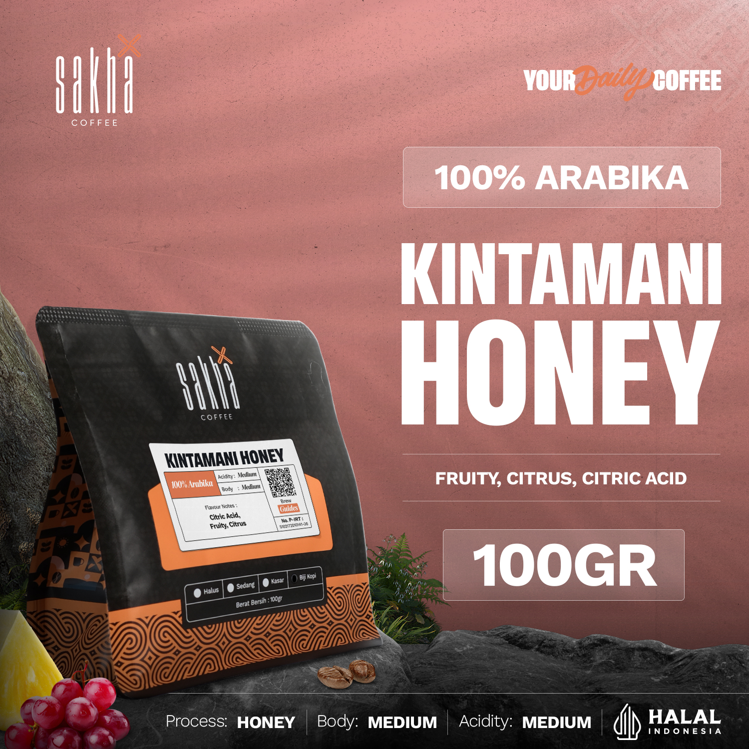 Bali Arabica Coffee Kintamani Honey Arabica Coffee Beans 100g Ground Beans