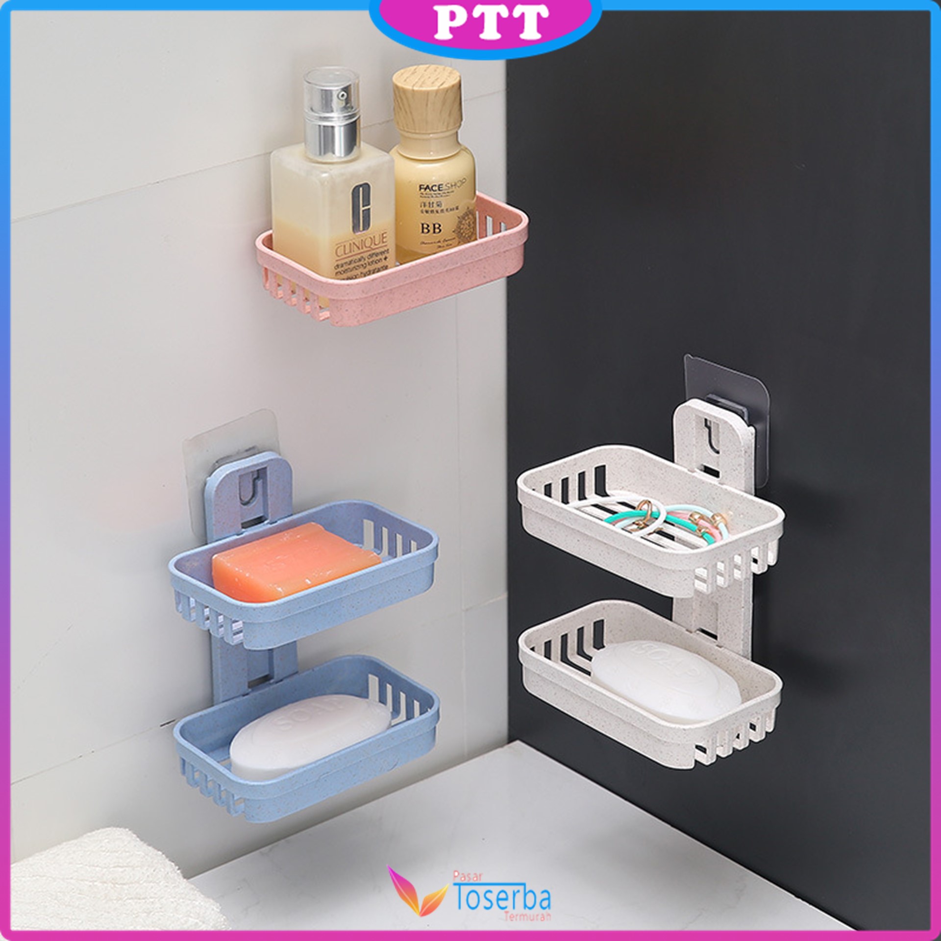 PTT bunk soap bar 2 tier bathroom soap box 2 stacking rack shower soap paste Harga 7,653 rupiah*Gratis Ongkir