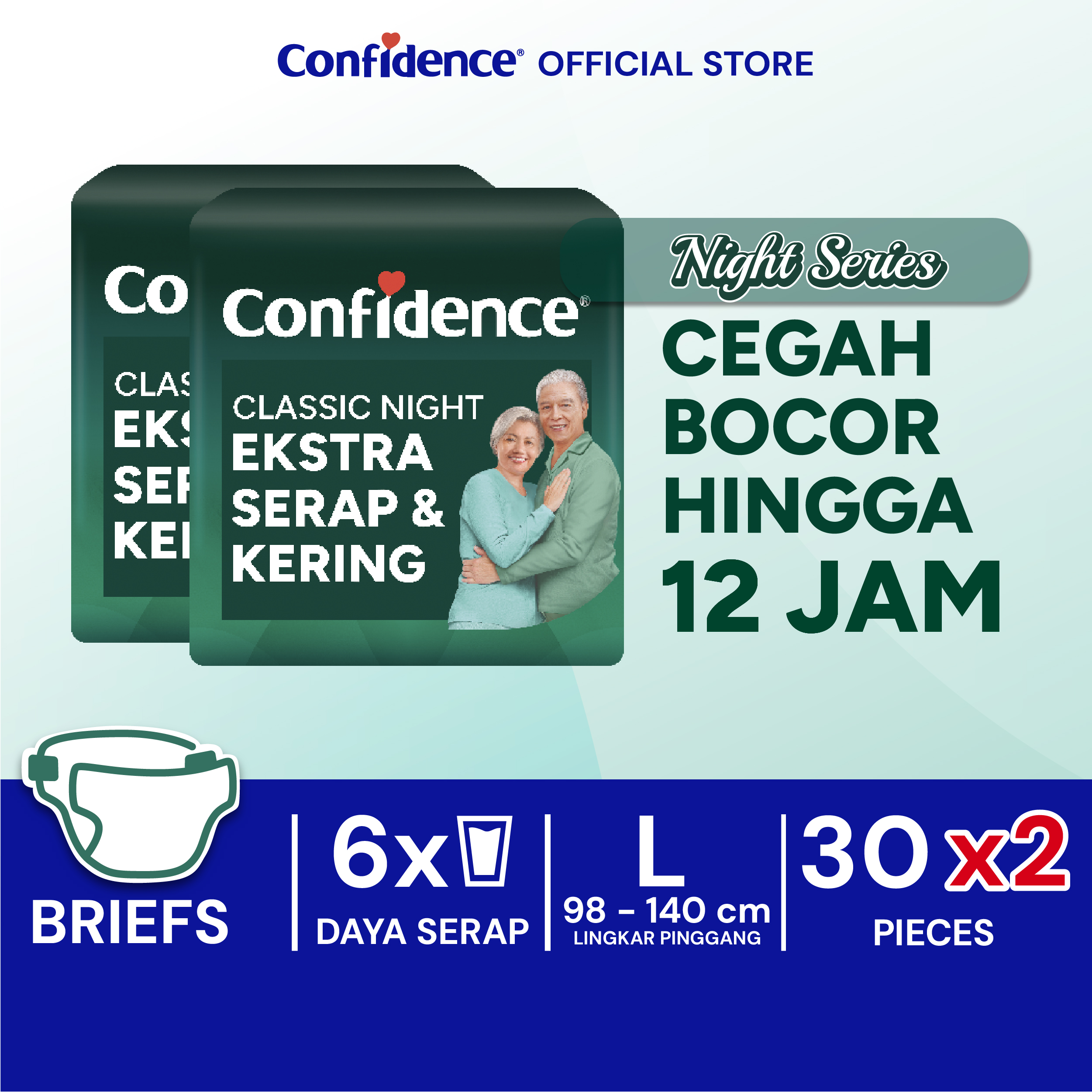 [Paket isi 2] Confidence Popok Perekat Classic Night Ekstra Serap & Kering L30 Harga 341,600 rupiah*Gratis Ongkir