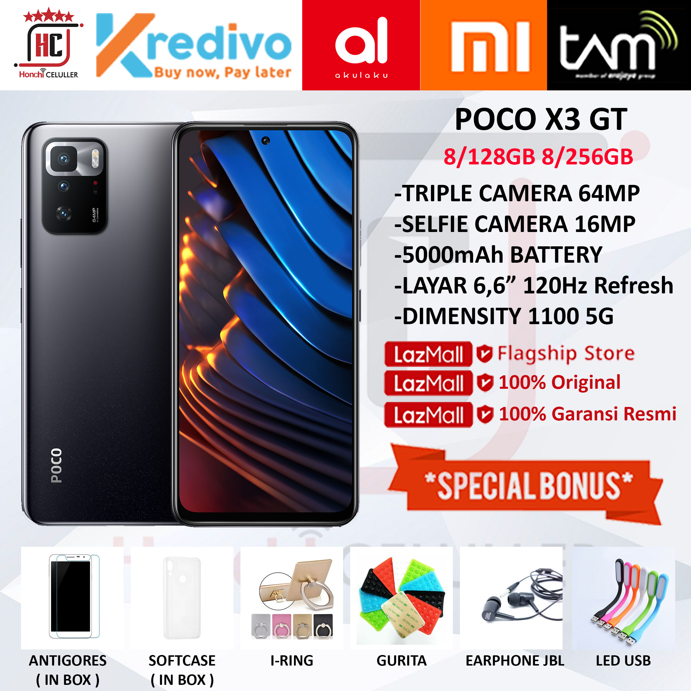 XIAOMI POCO X3 GT 8/256 8/128 GB GARANSI RESMI XIAOMI INDONESIA TAM Giá 3,499,000 Đồng*Miễn phí vận chuyển