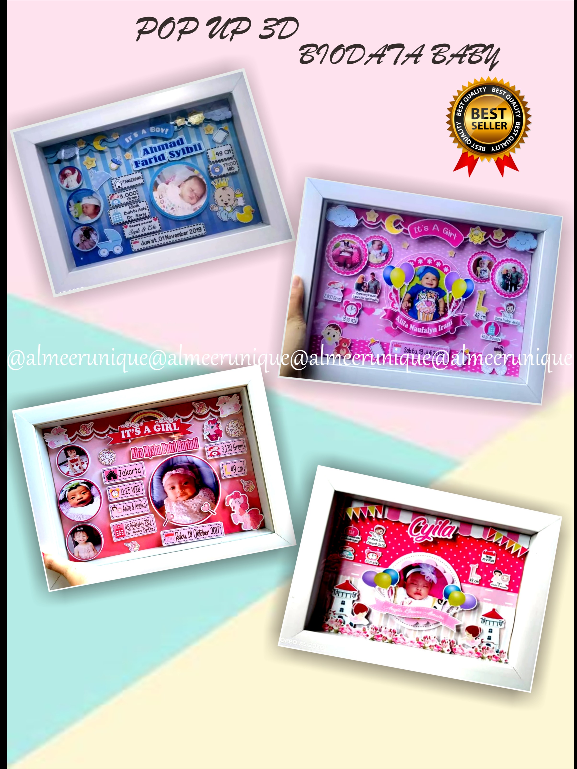 Pajangan POP UP 3D Biodata Bayi, pernikahan, Wisuda, Birthday Bebas Request