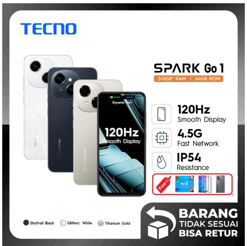 [BEST SELLER] TECNO SPARK Go 1 – 3+3GB*+64GB, 120Hz Display, 4.5G Fast Network - Promo Harga 940,000 rupiah*Gratis Ongkir