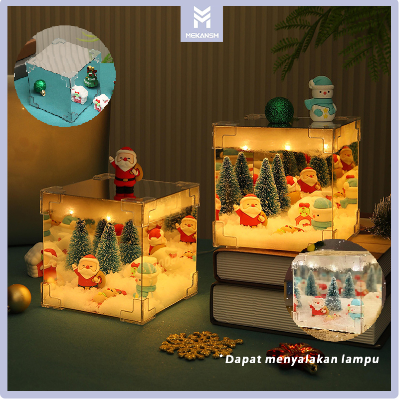 MEKANSM Lampu Malam Natal Cermin Kubus Rubik Christmas Lampu Tidur LED Hadiah Lampu DIY Kubus Cahaya Tโฆ