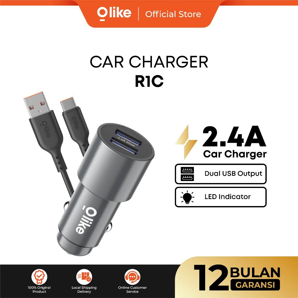 Olike car charger set car charger dual USB fast charging 2.4A free cable R1s R1C Harga 48,500 rupiah*Gratis Ongkir
