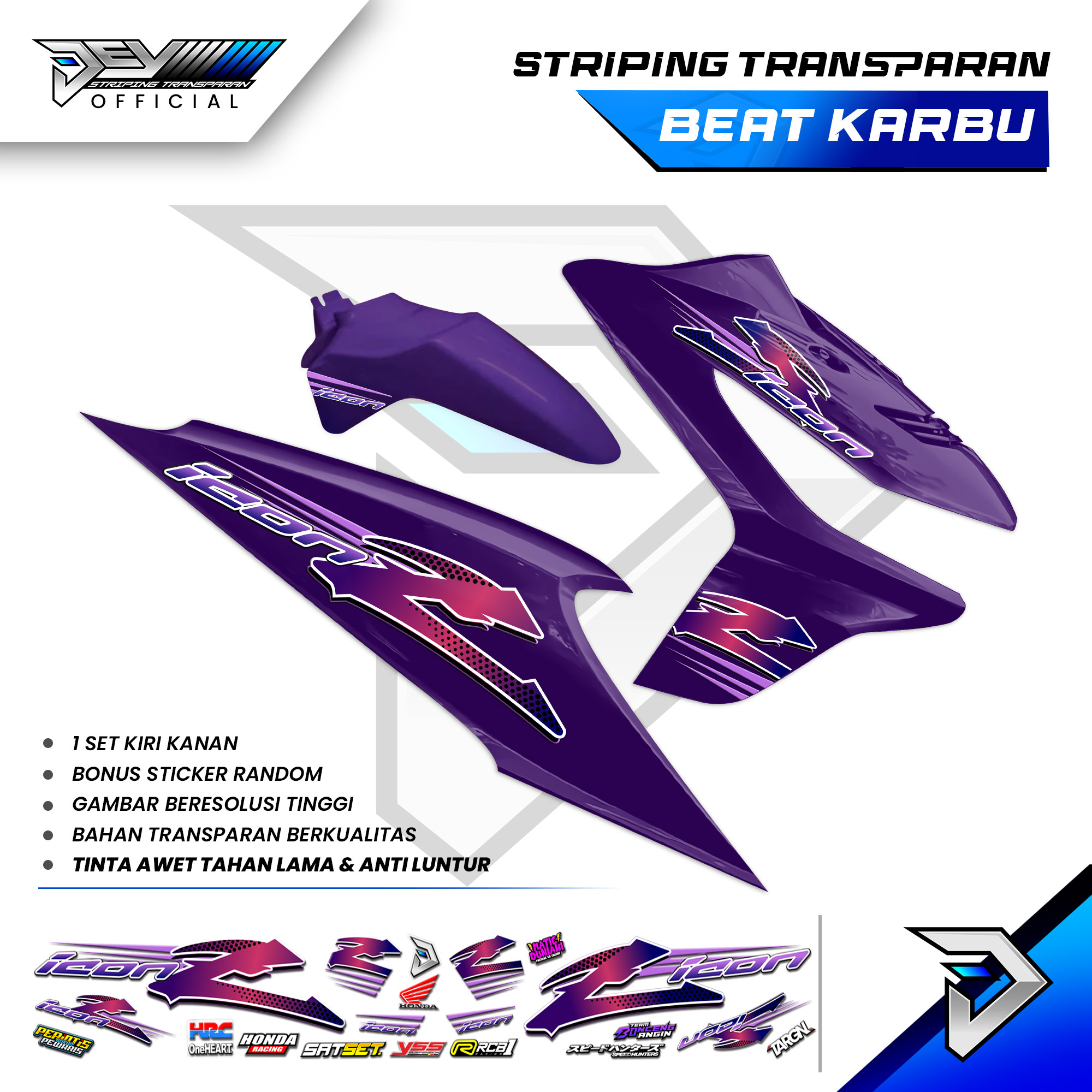 Transparent Striping Beat Karbu | Icon Z Motif | Honda Beat Carburetor Body Sticker Harga 35,000 rupiah*Gratis Ongkir