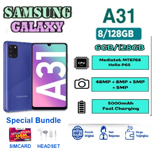 FLASH SALE!!! Samsung Galaxy A31 / a31 NFC RAM 8/128 GB FULLSET Bergaransi - HITAM Harga 1,800,000 rupiah*Gratis Ongkir