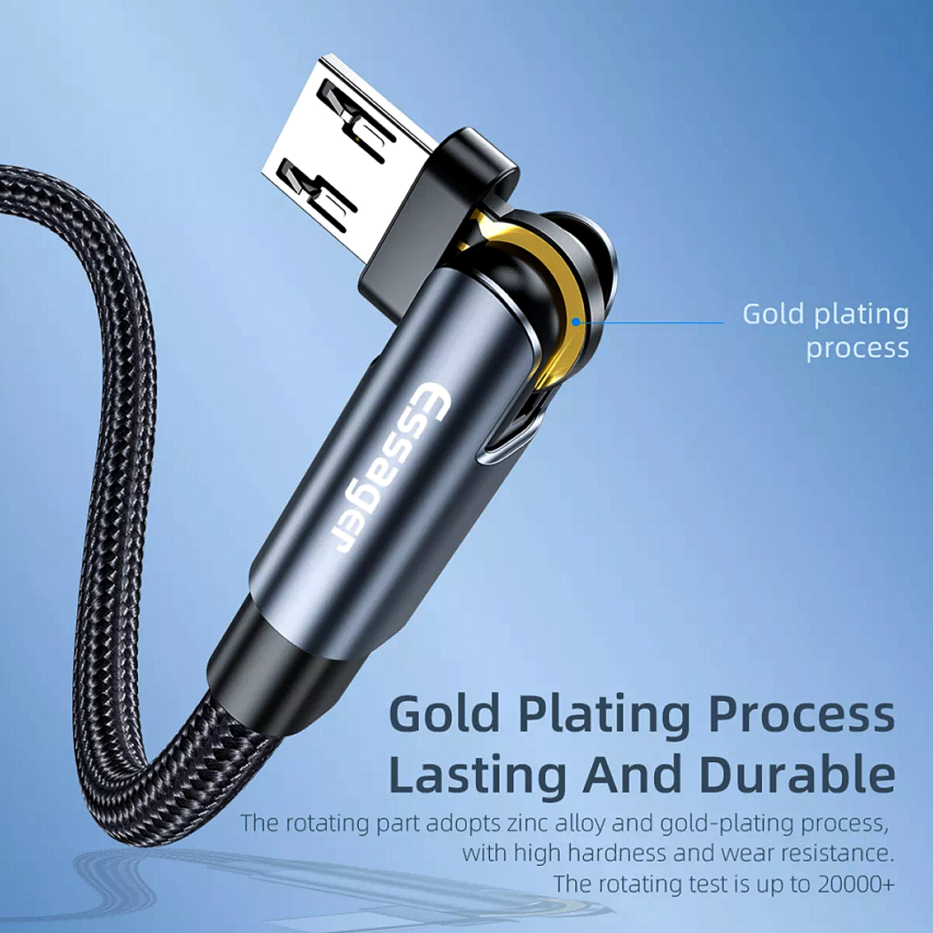 Essager 180° Rotasi Kabel Data Micro USB 3A Fast Charging Charging