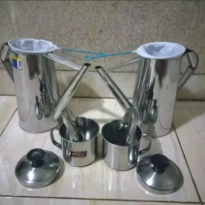 paket hemat 2 Teko Thai Tea 2 Saringan kain 2 Mug Stainless — Teko thai tea Set