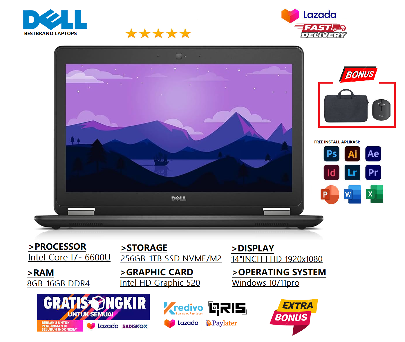SPEK TINGGI MURAH !! LAPTOP Dell 7490 Touchscreen Core i7 Gen8 - Main Image