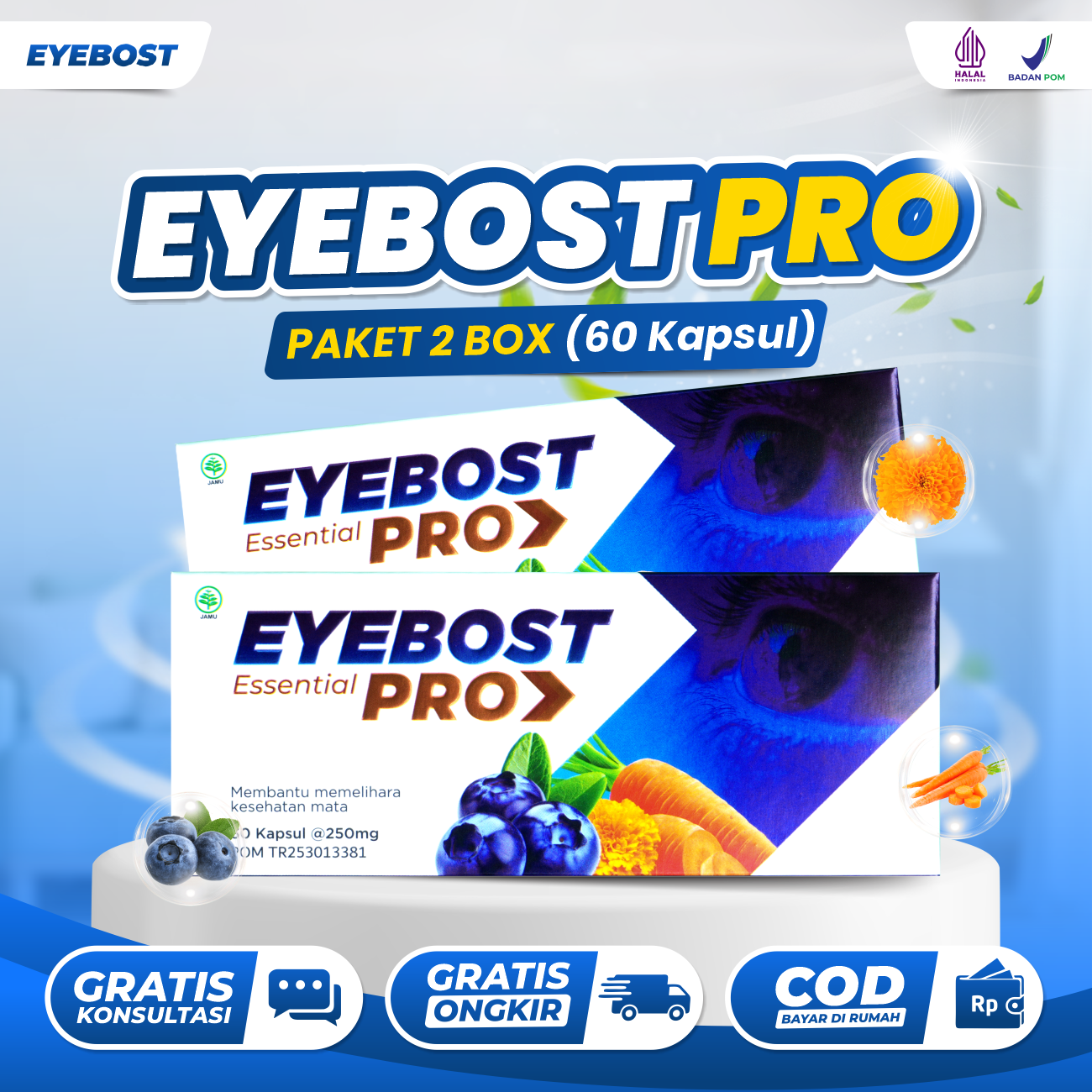 Eyebost Pro 2 Box - Suplemen Mata Minus Buram Vitamin Obat Mata Herbal Isi 60 Kapsul Harga 190,000 rupiah*Gratis Ongkir
