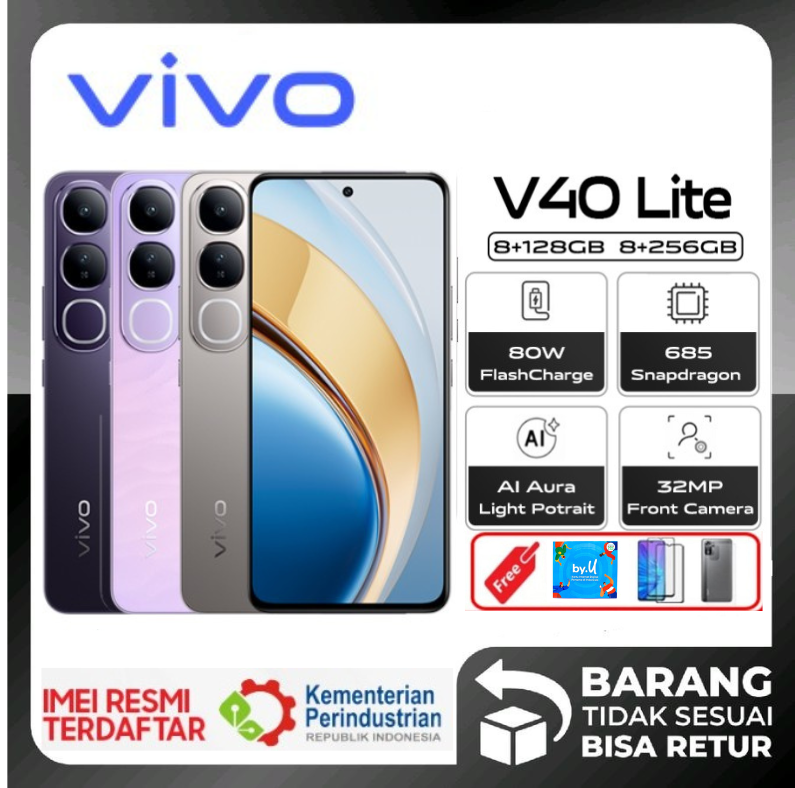 Vivo V40 Lite 4g 8/256Gb - Ai Aura Light Portrait, 32Mp Front Camera - Guarantee Harga 2,222,080 rupiah*Gratis Ongkir