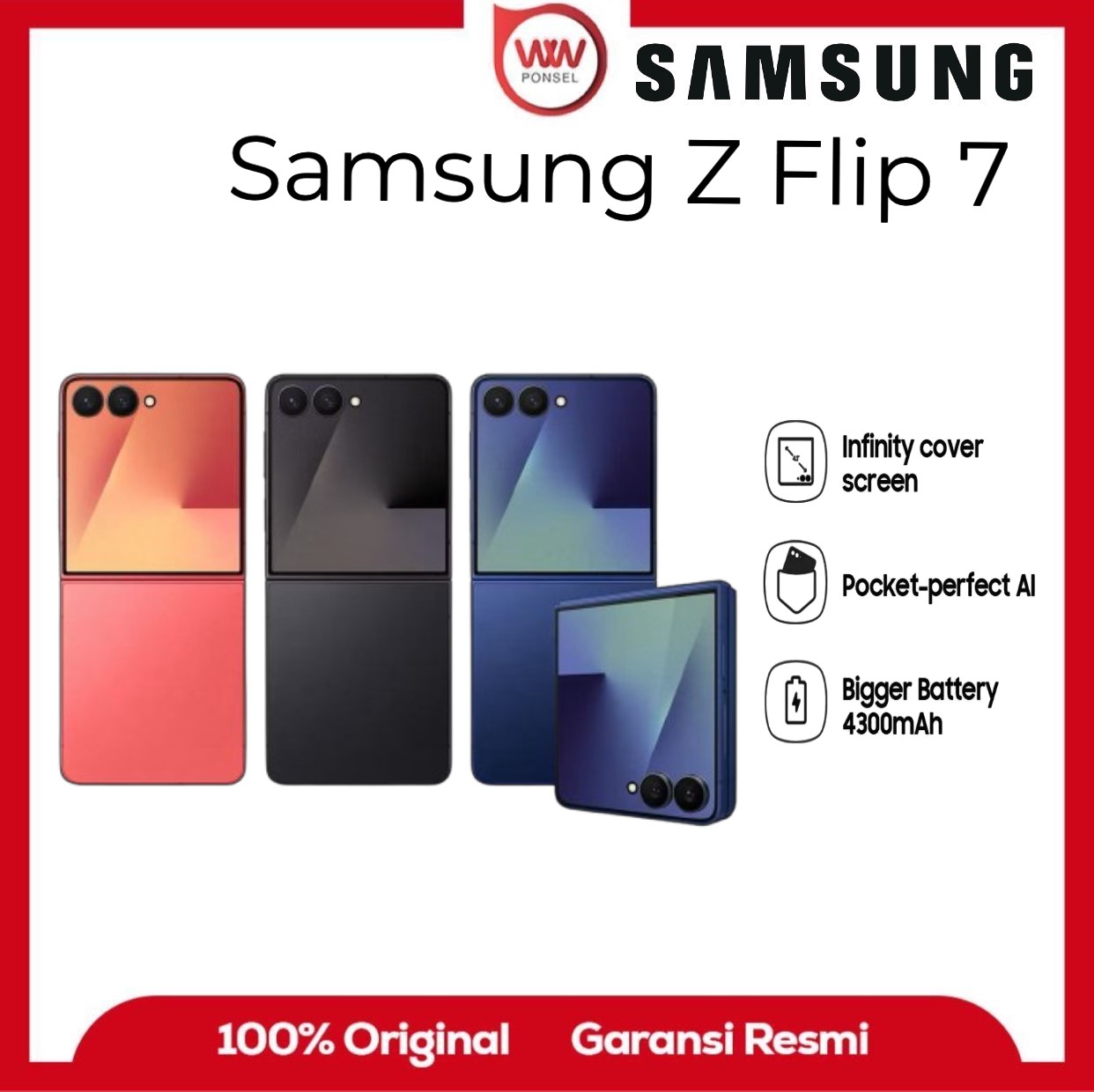 Samsung Z flip 7 RAM 12GB internal 512GB official warranty Harga 19,999,000 rupiah*Gratis Ongkir
