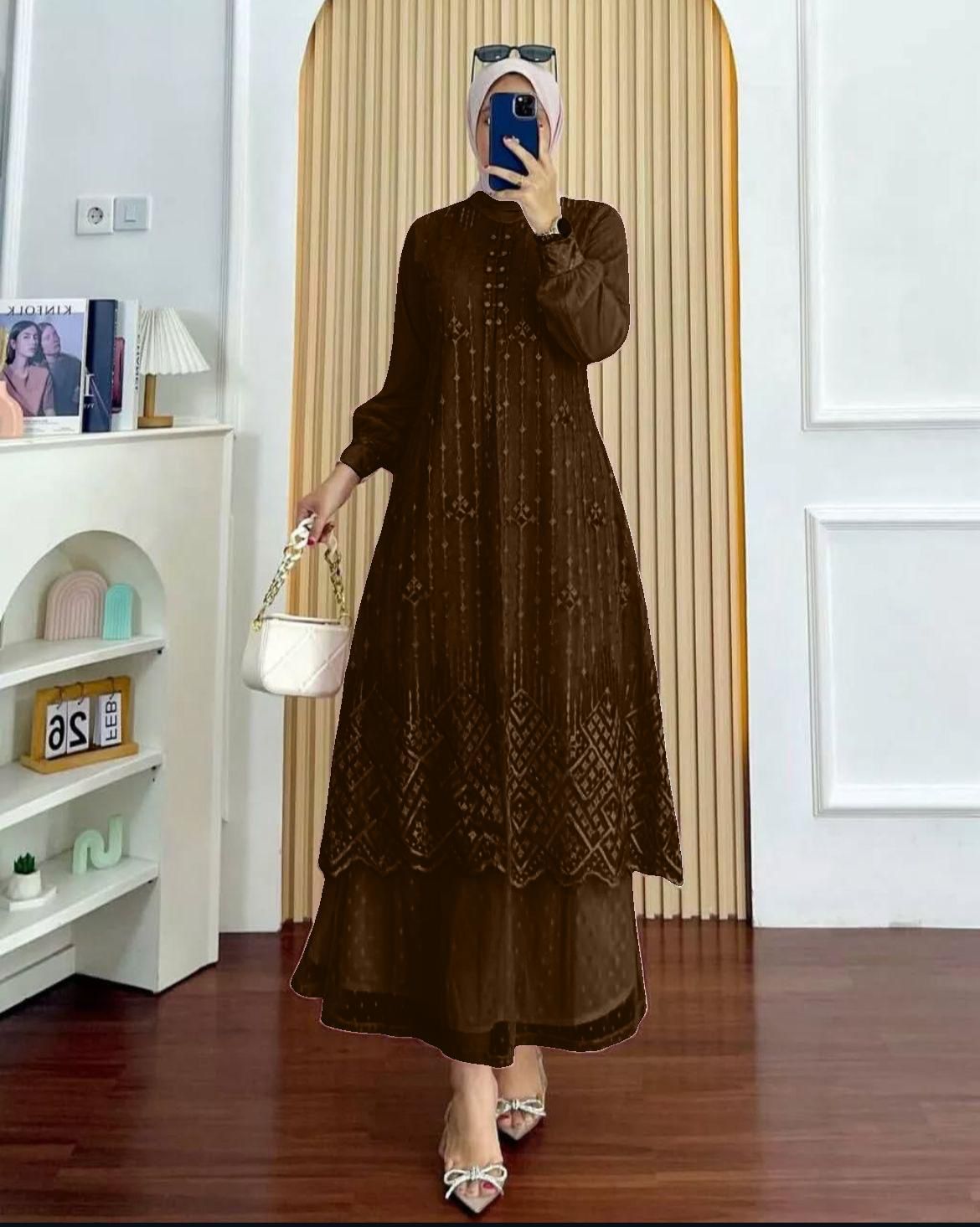knee length dresses for ladies Horizon Strapless Textured Midi Dress Chocolate– Selfie Leslie main image 0