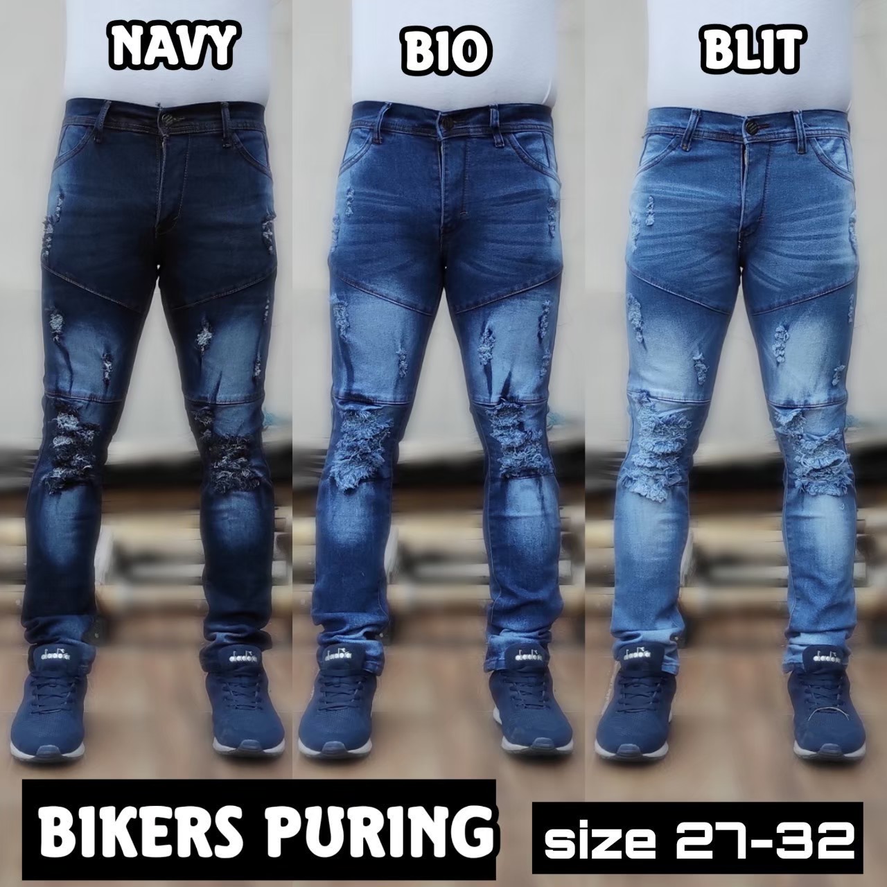 Celana jeans sobek panjang pria Denim 