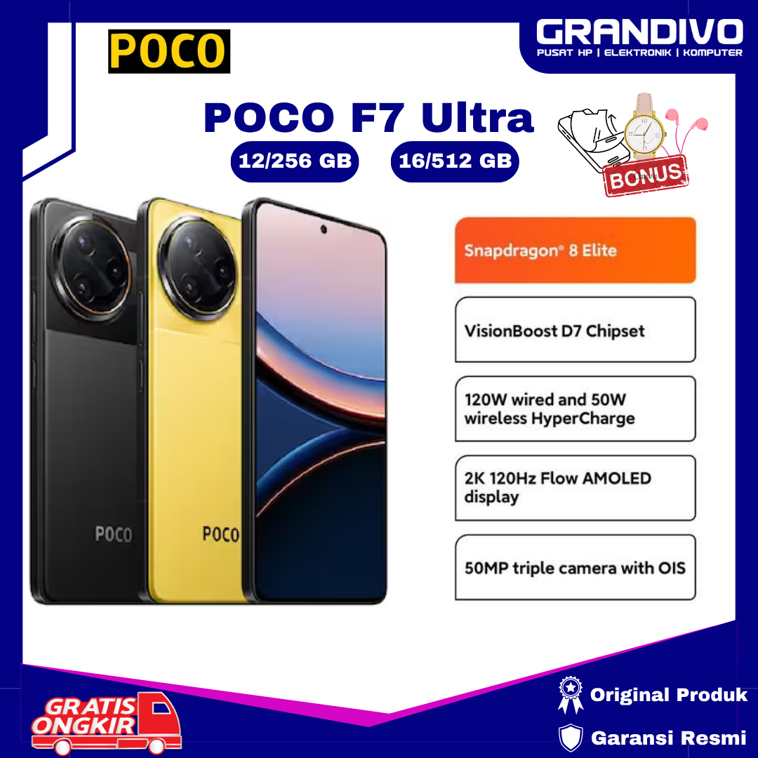 [New] Poco F7 ultra RAM 16/512GB NFC display 6.67 "AMOLED triple camera 50MP + 50MP + 32mp official warranty-grandivo Harga 10,299,000 rupiah*Gratis Ongkir