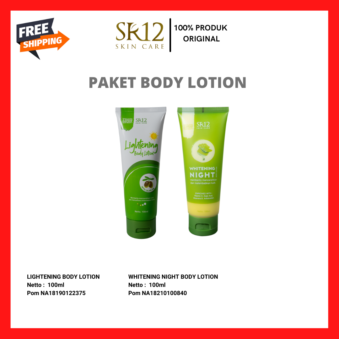 Paket Body Lotion Premium SR12 - Whitening & Lightening Body lotion SR12 Pencerah Kulit Dan Melindungi…