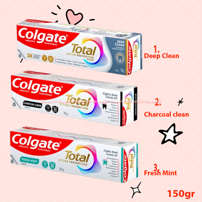 Colgate 150gr Total Active Prevention Plus Deep Clean Charcoal Clean Fresh Mint Colgates Kolgate Odol Pasta Gigi Toothpaste Membuat Gigi Putih Bersih
