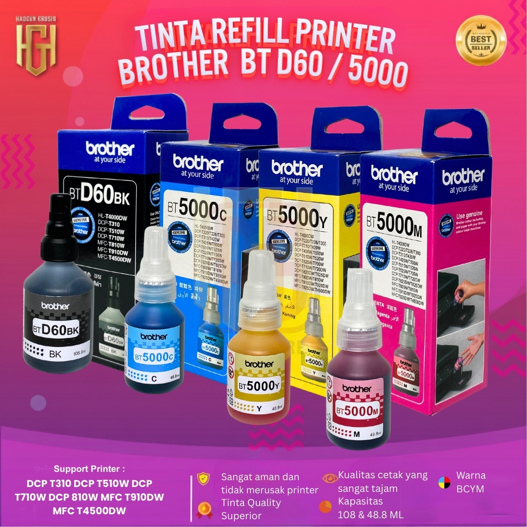 1 Set 4 colors brother refill 108ml btd60bk 48.5ml bt5000 cyan magenta yellow for DCP T300 t500w t700w T800W T310 t510w t710w t810w ink Harga 76,997 rupiah*Gratis Ongkir
