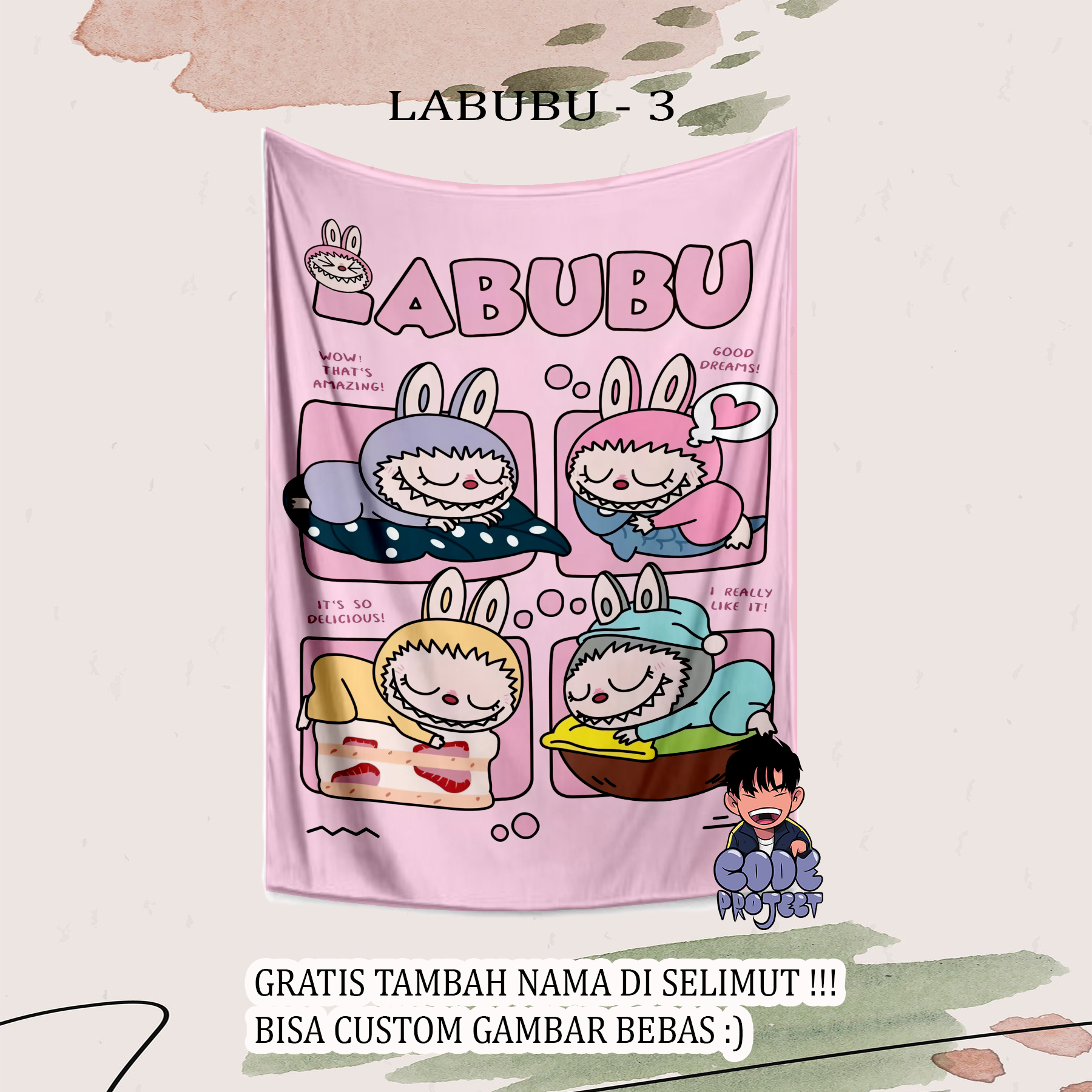 SELIMUT ANAK LABUBU - selimut custom - selimut karakter labubu - selimut lucu - hadiah selimut lucu -โฆ