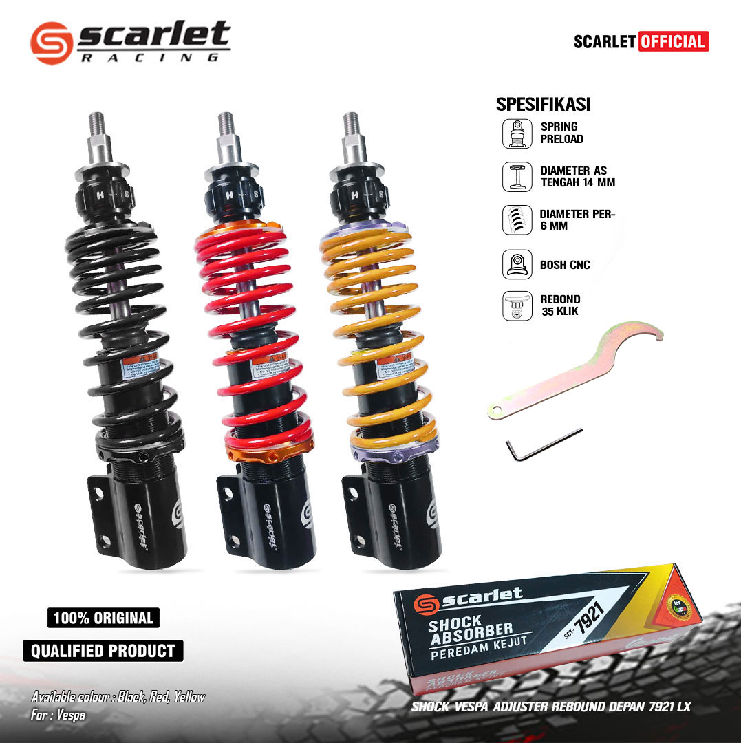 Scarlet Racing - Shock Absorber Shockbreaker Adjuster Rebound Front Shock Vespa Modern 7921 Lx Non Tube Harga 1,050,000 rupiah*Gratis Ongkir