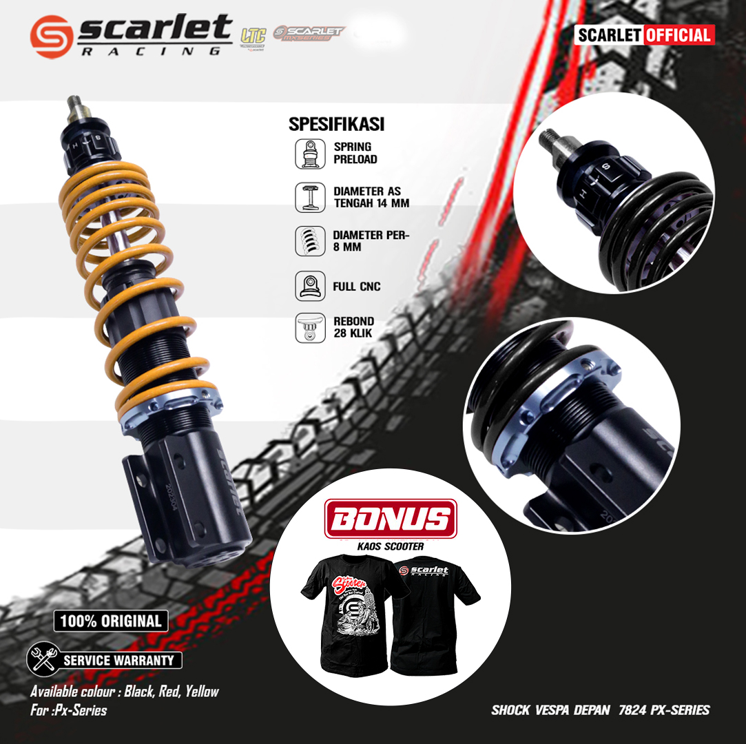 Scarlet Racing - Shock Absorber Shockbreaker Skok Set Front 7824 Rear 7825 Vespa Classic Classic Px Series Harga 2,300,000 rupiah*Gratis Ongkir