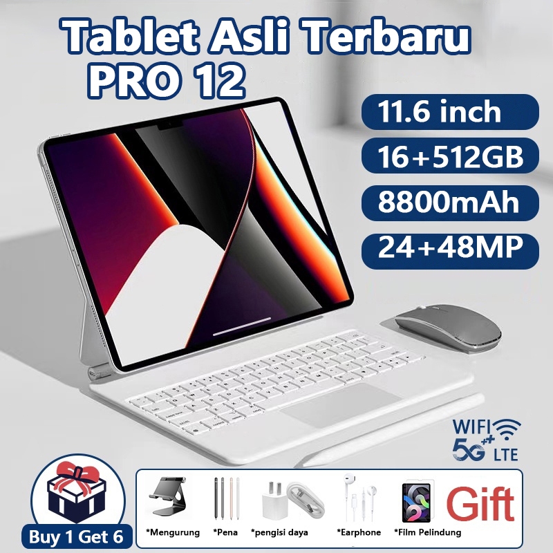 Tablet Android PC Asli Baru Tab Pad Pro12 16GB/512GB Tablet Android 12.1 inci Layar Full Screen HD 120Hz Wifi 5G Dual SIM Tablet Untuk Anak Belajar Tablet Gaming kantor Tablet Murah tablet murah Bisa COD Giá 649,999 Đồng*Miễn phí vận chuyển